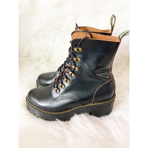 DR MARTENS Leona Heeled Platform Combat Boots Black 7 - Picture 5 of 10
